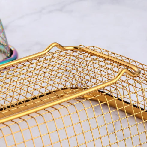 Kitchen Drawer Organizer, BuyGo Stainless Steel Storage Container Gold Metal Cabinet Storage Basket for Holding Silverware Kitchen Utensil, Pack o...