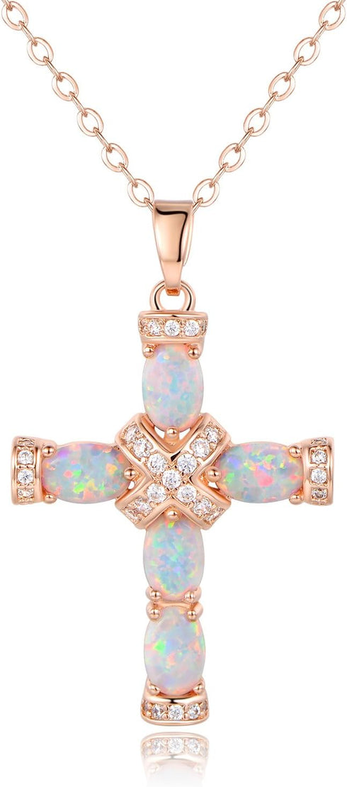 Barzel 18K Gold Plated Created Opal Cross with Chain, 18 Inches with 2 Inches Extension...