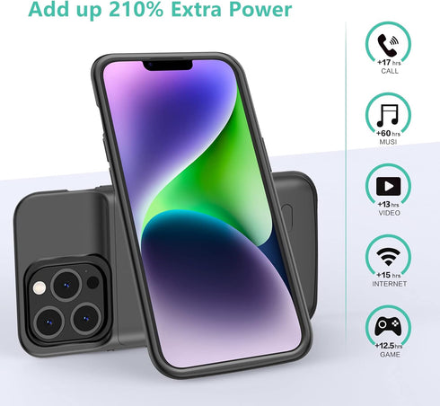 JCK Slim 7000mAh Battery Case for iPhone 14/14 Pro/13/13 Pro, 6.1 inch, Rechargeable Power Bank, Black...