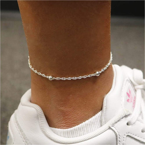 925 Sterling Silver Anklets For Women, Ankle Bracelets for Women, Basic Chain Link Anklets For Women Anklets, Beach Anklets, Bead Anklet, Summer J...