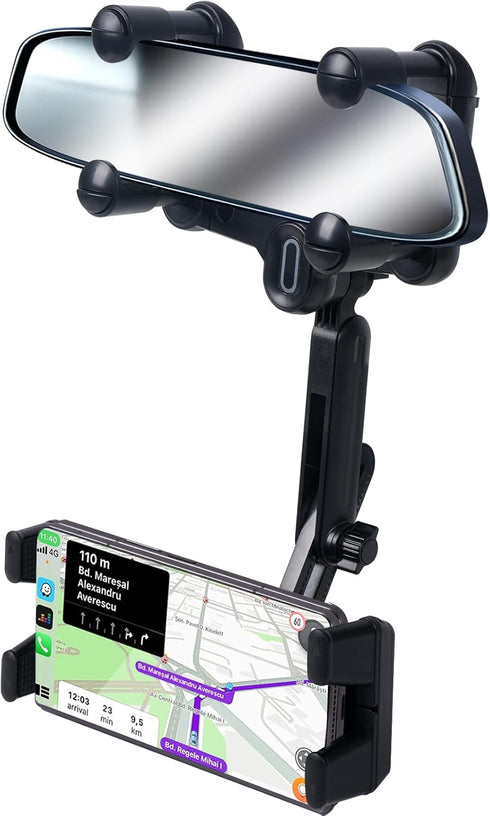 Large Rearview Mirror Phone Holder, The New car Mobile Phone Holder for Car 360°Rotatable and Retractable?Upgraded Four Corners Fixed Anti-Shake M...