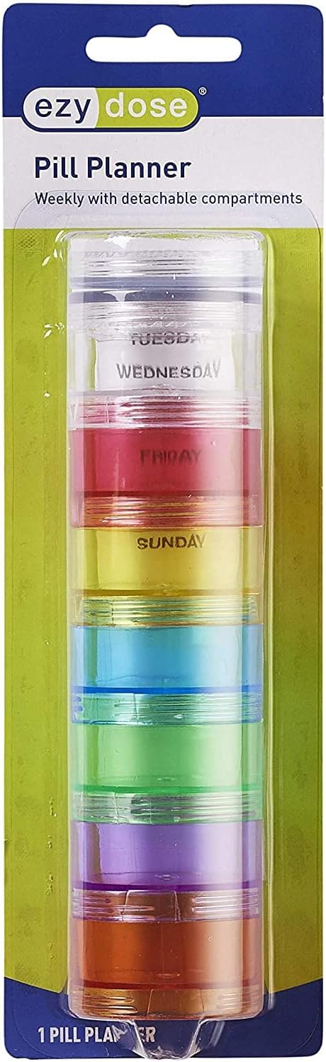 Ezy Dose Weekly Stackable Pill Organizer and Planner ? 7 Compartments Stack and Screw Together...