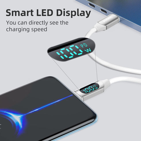 100W USB C to USB C Cable 2Pack 6.6FT Silicone USB C Cable 5A USB Type C Fast Charging Cable with LED Display for Samsung Galaxy A54 A44 A34 A24 A...