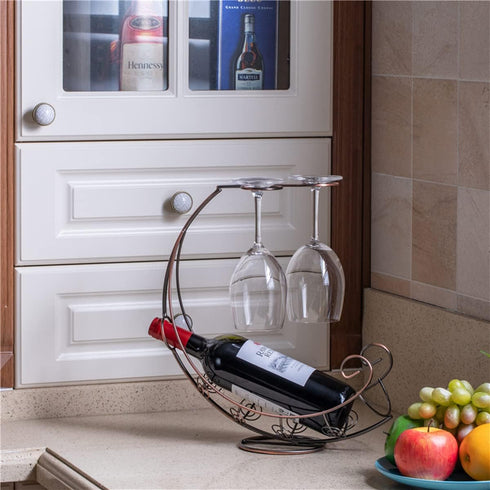 Homya Tabletop Metal Wine Bottle Rack Elevated Vertical Countertop Wine Glass Display Organizer, Dining Table Offers Wine Glasses as Gifts, Holds ...