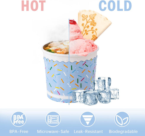 Lamosi Ice Cream Bowls Disposable - 100 Count - 9 oz Paper Ice Cream Sundae Cups, Party Supplies Food Containers for Dessert Snack Frozen Yogurt S...
