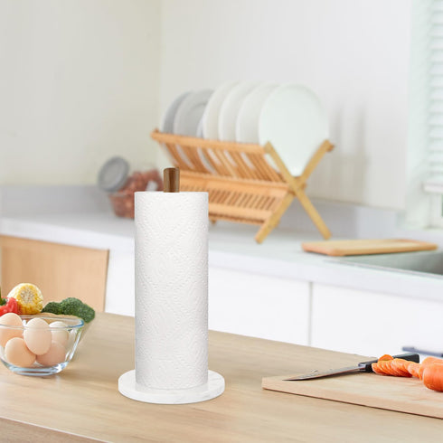 Buruis Wood Paper Towel Holder, Marble Base Modern Decorative Countertop Standing Rolls Holder for Kitchen, Toilet, Pantry and Bathroom (Marble Ba...
