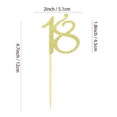 24 PCS 18th Cupcake Toppers - Anniversary or Birthday Cupcake Picks Party Decoration Supplies | Gold 18th...