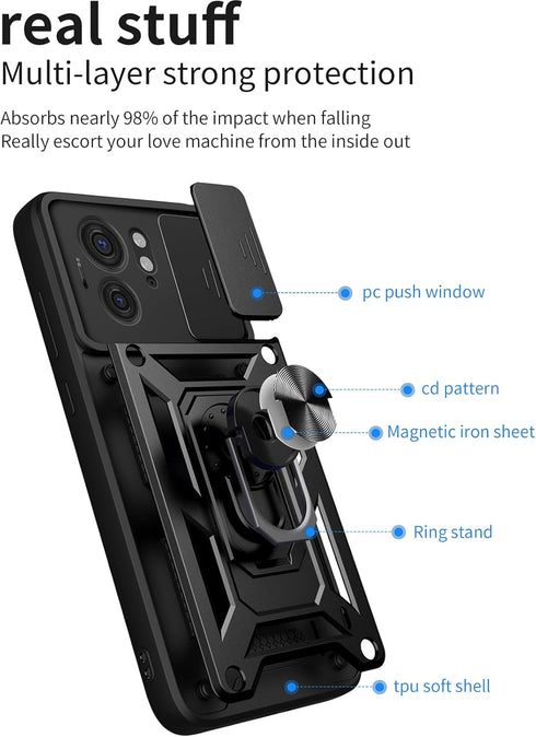 CCSmall for Motorola Edge 40 Case with Slide Camera Cover for Men, Military Grade Drop Protective Phone Cover Case with Ring Kickstand for Motorol...