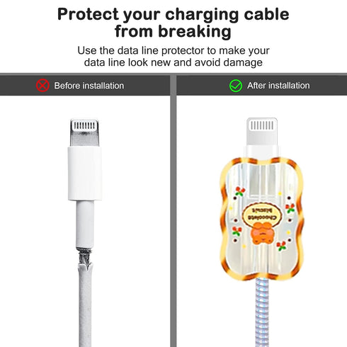 Lovely Cable Protector for iPhone 18W/20W Charger Wave Edge Cute Kawaii Cartoon Brown Bear Design,Clear Data Line Cable USB Wire Cord Saver Charge...