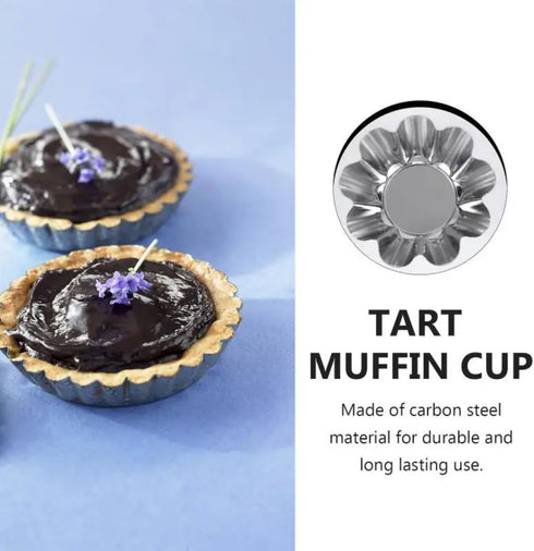 12 Pcs Stainless Steel Tart Pans - Non-Stick Flower Cookie Cutters Mold for Baking - Flower and Round Muffin Cups - Cupcake Mold for Kitchen...