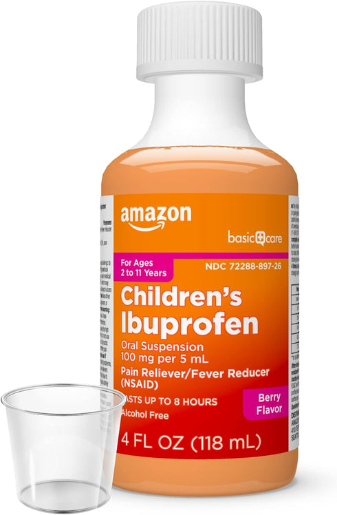 Amazon Basic Care Children's Ibuprofen Oral Suspension 100 mg, Berry, 4 fl oz (Pack of 1)...