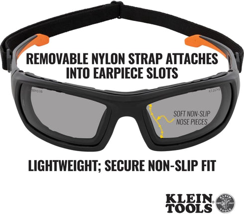 Klein Tools 60471 Safety Glasses, ANSI Z87.1+ Pro Full Frame Gasket Safety Glasses, Gray Lens, UV Protection, Anti-Fog, Scratch Resistant...
