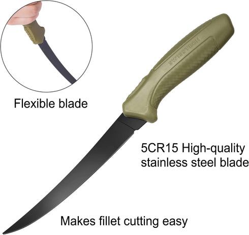 Swiss+Tech 9" Fillet Knife for Fish, Fishing Knife for Filleting and Boning, with Floating Foam Handle&Protective Sheath...