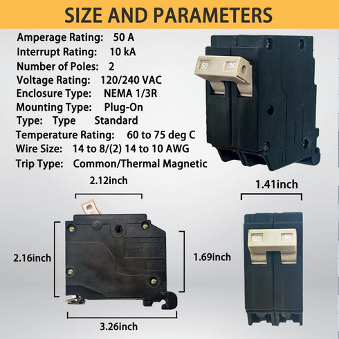 ?????? 50 Amp 2 Pole Breaker (OEM) Fit for Cutler Hammer Breaker Box, Replacement for Eaton 50 Amp Breaker 2 Pole, Plug-in Mounting, Thermal Magne...