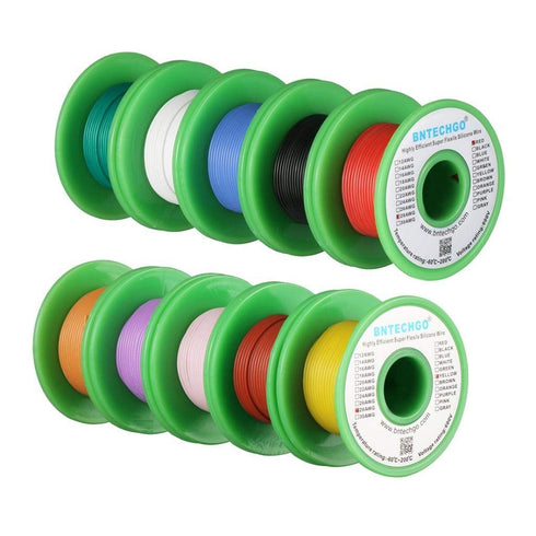 BNTECHGO 28 Gauge Silicone Wire Kit 10 Color Each 30 ft Flexible 28 AWG Stranded Tinned Copper Wire...
