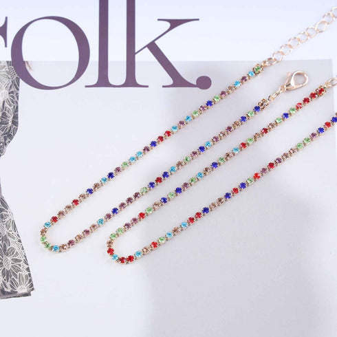 Boho Layered Tennis Ankle Bracelets Colorful Rhinestone Tennis Chain Anklets Dainty Rainbow CZ Diamond Anklet Beach Crystal Chain Anklet Foot Jewe...