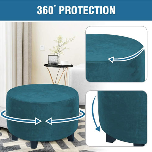 H.VERSAILTEX Round Ottoman Slipcover Ottoman Covers Slipcover Footstool Protector Covers Storage Stool Ottoman Covers Stretch with Elastic Bottom,...
