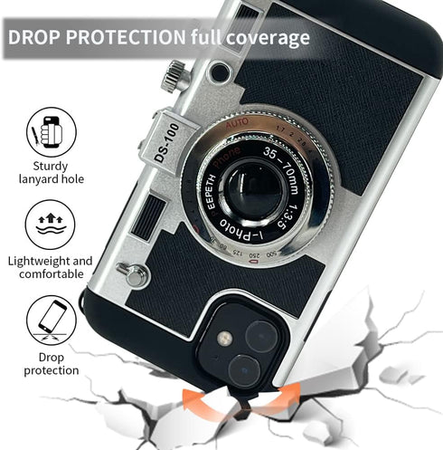 New Emily in Paris Phone Case, Vintage Camera Design for iPhone 11/12/13 Pro Max, with Long Anti-Lost Lanyard...