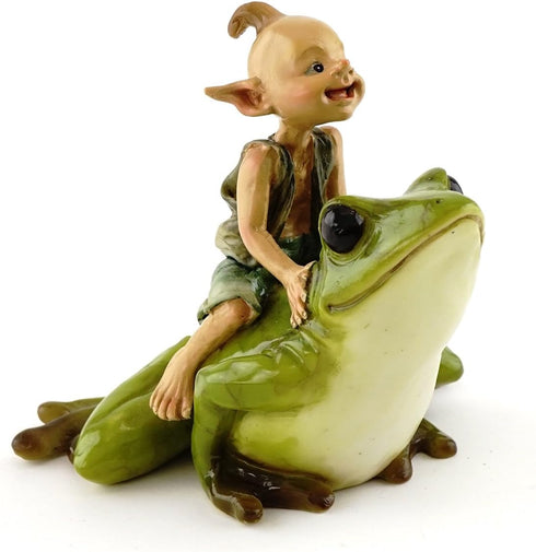Top Collection Miniature Garden Pixie Riding Frog, Green, Tan...