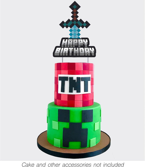 Mining Craft Pixel Gamer Gaming Birthday Cake Topper Video Game Mine Party...