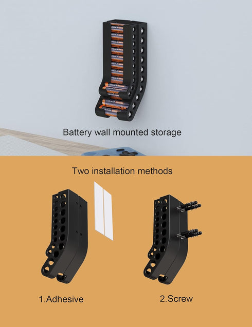 Battery Holder Storage Organizer AA & AAA Battery Caddy Wall Mount Battery Container Fit for 10 AAA & 10 AA Batteries Batteries Storage (Case Not ...