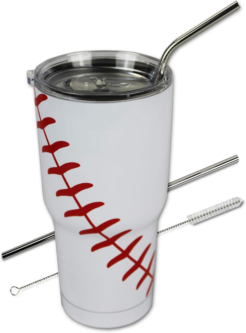 Urbanifi Baseball Tumbler 30 oz Cup with Straw, Lid, and Cleaner Gift for Mom Men Sports Travel Coffee Mug, Stainless Steel, Insulated, Powder Coa...