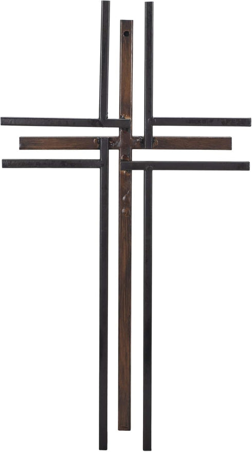Dicksons Galvanized Look Double Layer 16 inch Decorative Metal Decorative Hanging Wall Cross...