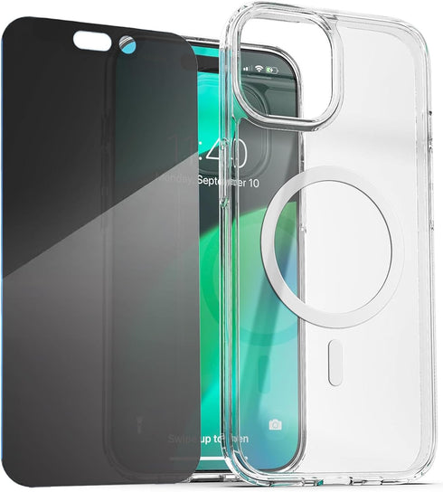 ENCASED Privacy Case, Designed for iPhone 15 Pro (2023) Slim-fit Clear Case with Anti-Spy Screen Protector, 9H Tempered Glass (Compatible with Mag...