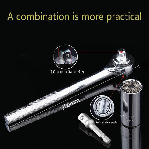 Universal Socket Wrench Socket Set 1/4"-3/4"?7mm to 19mm ?Ratchet Universal Sockets Set with Wrench Power Drill Adapter for Men Him Husband Dad Fa...