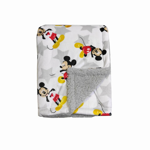 Disney Cudlie Baby Boy Mickey Mouse MNK/Sherpa Blanket with Super Star Print...