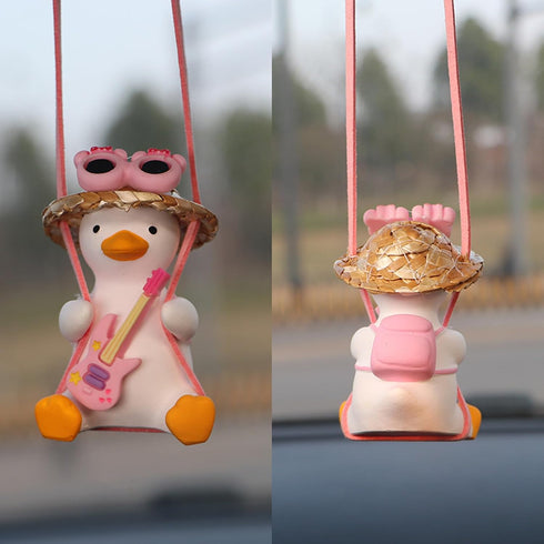Rear View Mirror Hanging Accessories of Swinging Duck Cool Swinging Duck Car Hanging Ornament Pendant Interior Rearview Mirror Decoration (White-P...