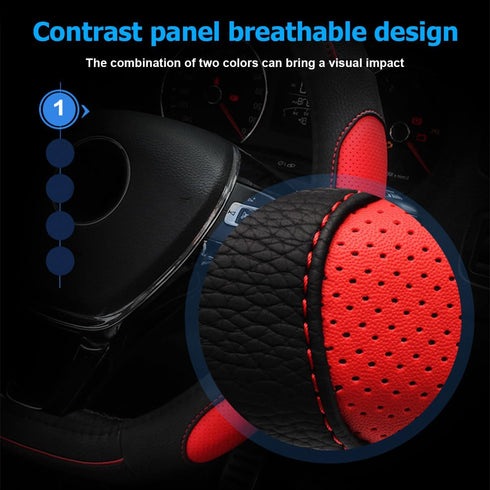 Car Steering Wheel Cover, Non-Slip & Breathable Leather Steering Wheel Protector Cover with Great Grip, Sporty Style for Men and Women, Universal ...