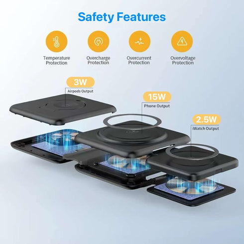 Wireless Charging Station 3 in 1 Foldable Magnetic 15W Travel Multiple Devices Fast Charger for iPhone 15/14/13/12 Series, AirPods 3/2/Pro/Pro2, i...
