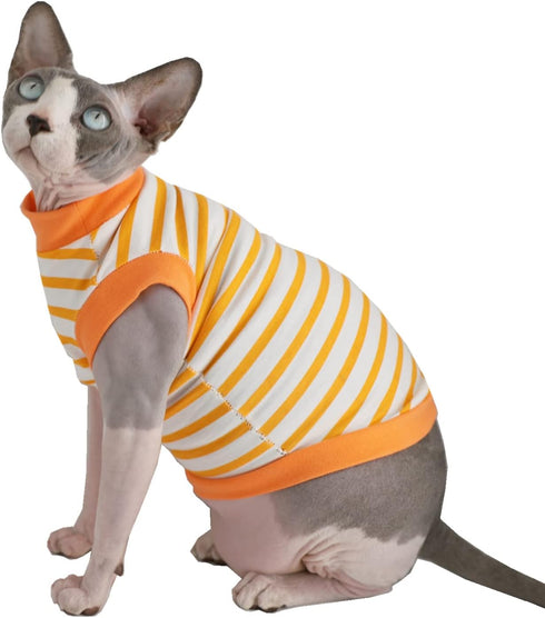 Sphynx Hairless Cat Summer Cotton T-Shirts Cat Vest Pet Clothes,Round collar vest Kitten Shirts sleeveless, Cats & Small Dogs Apparel (Small, Oran...