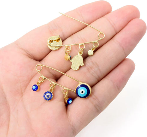 Honbay 2PCS Lucky Charms Evil Eye Brooch Pins Lapel Pins Safety Pins with Rhinestones - 2 Style...