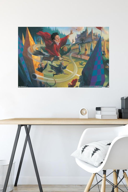 Trends International The Wizarding World: Harry Potter - Illustrated Quidditch Wall Poster, 34L x 22.4W, Premium Poster & Mount Bundle...