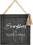 Parisloft Everything Is Figureoutable Framed Wall Sign With Bead String Hanger, Rustic Farmhouse Wood Hanging Decor, Black...