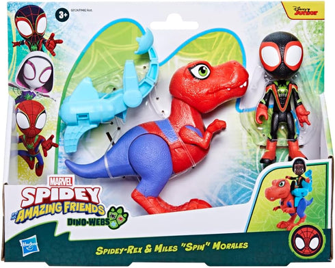 Spidey and his Amazing Friends Marvel Dino-Webs Spidey-Rex & Miles “Spin” Morales 4-inch-Scale Spider-Man Action Figure Set, Toys for Kids...