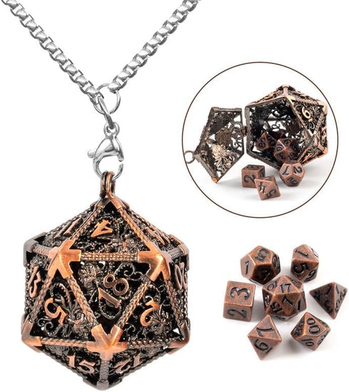 Mini Metal Dice Set with Copper Hollow Octopus D20 Necklace Dice Case DND Gift Tiny Small Dice Set D&D Portable 9PCS Dice Set...