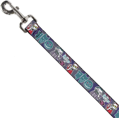 Dog Leash Nightmare Before Christmas Lock Shock Barrel Pose and Masks 4 Feet Long 1.0 Inch Wide...