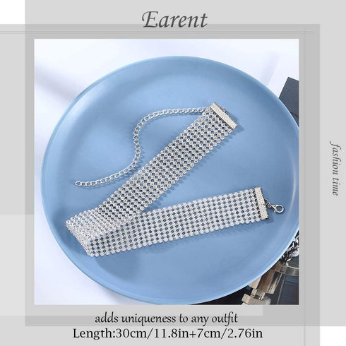 EARENT Vintage Layered Crystal Choker Necklace Silver Rhinestone Necklaces Chain Fashion Jewerly for Women...
