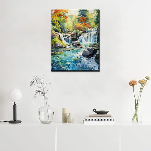 Spring Forest Waterfalls Scenery Paint by Numbers Kits 16x20 inch Canvas DIY Oil Painting for Kids, Students, Adults Beginner with Brushes and Acr...