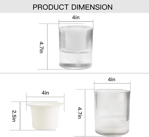 Self Watering Planter,Indoor Plants Pots for 4 Inch,2 Pack Clear White Plastic Flower Pot with Wick Rope,Home Modern Cylindrical Ribbed Decorative...