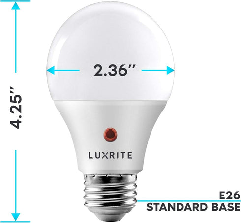 LUXRITE A19 LED Dusk to Dawn Light Bulbs Outdoor Lighting, 60 Watt Equivalent, Enclosed Fixture Rated, Automatic On Off Sensor, 5000K Bright White...