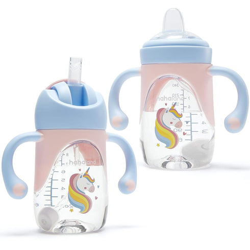 hahaland Sippy Cups for Baby 6-12 Months - 2 in 1 Spout & Straw Unicorns Sippy Cups for Toddlers 1-3 No Spill Transition Weighted Straw Cup (1 Cup...