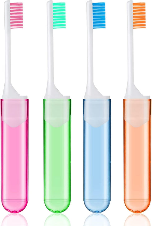 Sibba Toothbrush Covers 4 Pieces Folding Manual Toothbrushes Case Travel Kit Soft Bristles Tooth Brushes Mini Size Portable Brush Coverings Wrappe...