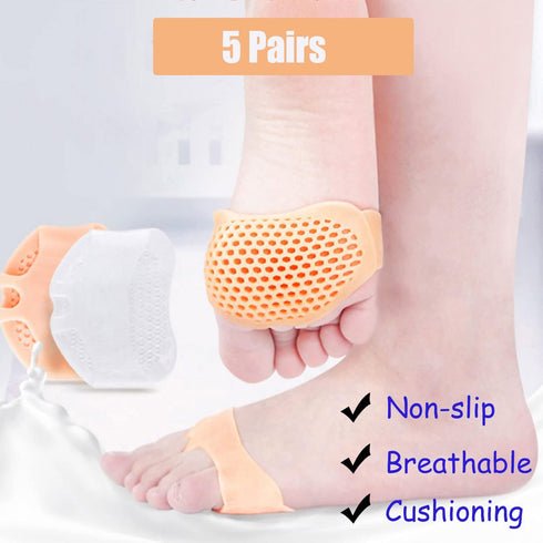 5 Pairs Ball of Foot Cushions, Soft Gel Metatarsal Pads Women Men for Pain Relief, Calluses, Bunions, Corns, Morton Neuromas, Fit for Heels & Shoe...