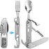 6-in-1 Detachable Camping Utensils Flatware Set - Multi-Function Travel Pocket Cutlery Folding Spoon, Fork, Knife, Wine Bottle Opener Can Opener P...