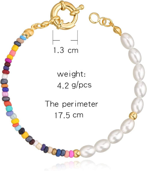 1Pc Handmade Pearl Bead Bracelet Simple Colorful Bohemian Seed Beaded Pearl Bangle Bracelet for Women Jewelry...