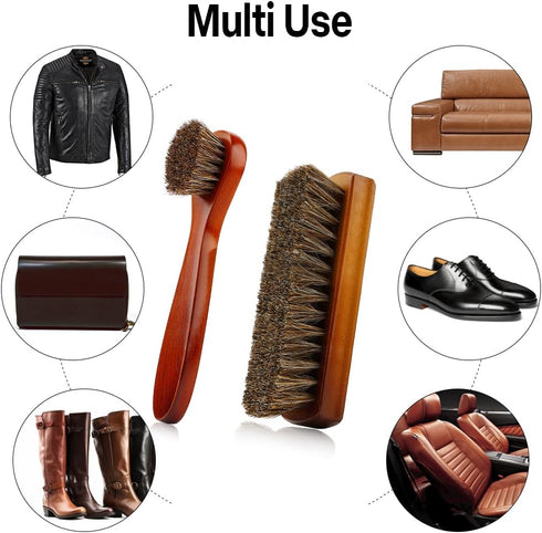 Shoe Brush, Shoe Cleaning Brush, 2 Pieces Horsehair Shoe Brush, Boot Brush, Horse Hair Brush for Leather, Shoe Brushes for Cleaning, Leather Shoes...